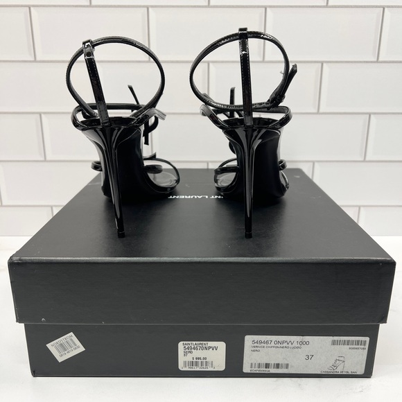 YSL Yves Saint Laurent Black Leather Cassandra Logo Sandals Sandal High Heels - Picture 3 of 9